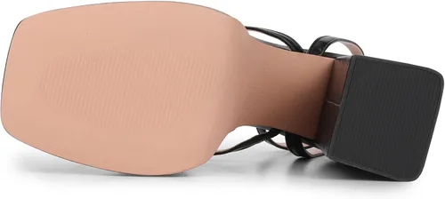 Vista 6 de ISNOM Tacones gruesos de plataforma para mujer, sandalias de tacón de bloque con punta cuadrada abierta y correa de tobillo