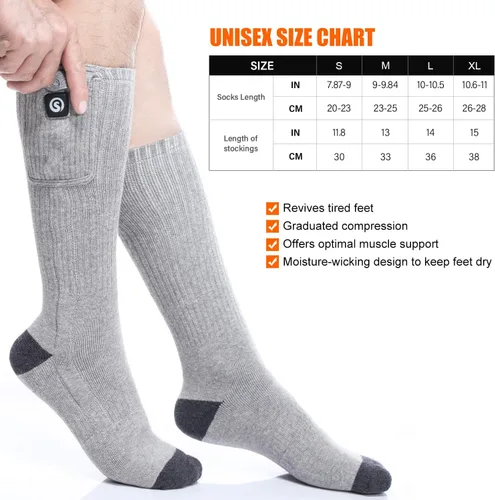 Vista 5 de Calcetines térmicos para hombres y mujeres, calcetines eléctricos con batería recargable de 7.4 V 2200 mAh, calentadores de pies para deportes