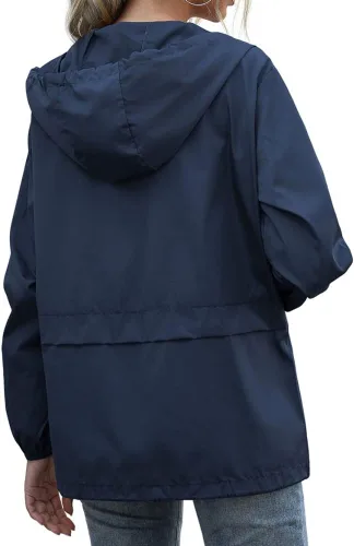 Vista 3 de Chaqueta casual para mujer, impermeable, ligera, con capucha, rompevientos, con bolsillos