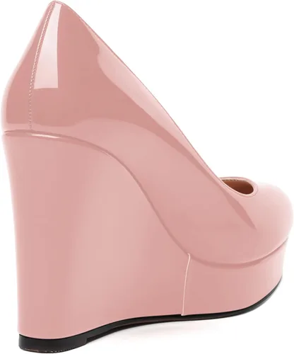 Vista 5 de MOVINSTEPS Zapatos de tacón alto con plataforma sexy de patente sólida y puntera redonda para mujer, zapatos de tacón alto de 4 pulgadas