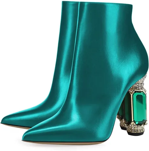 Vista 70 de FSJ Botas de tacón alto con punta puntiaguda para mujer, con tacón alto, con cremallera lateral brillante, estilo casual, para uso diario, zapatos