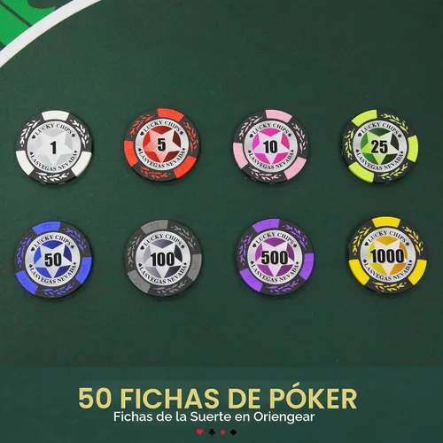 Vista 3 de ORIENGEAR Professional Poker Chips, 50 Pcs 14 Gram Composite Chips with Clear Denominations, Numbered Casino Chips for Blackjack, Roulette & Poker