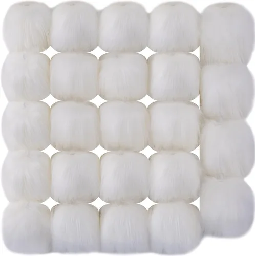 Vista 12 de SIQUK 24 Piezas de Bolas de Pompón de Pelo Sintético Negro con Lazo Elástico, Pompones Esponjosos de Pelo de Zorro Sintético para Gorros, Bonés
