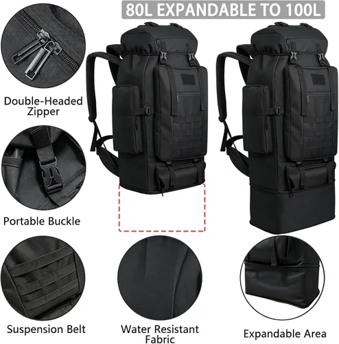 Vista 3 de 80L/100L senderismo mochila hombres camping mochila grande al aire libre viaje militar táctica Molle Trekking bolsa mujeres