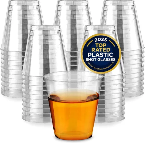 Vista 12 de Stock Your Home Paquete de 100 vasos de chupito de plástico (1 onza), vasos desechables transparentes para chupitos de gelatina, degustación