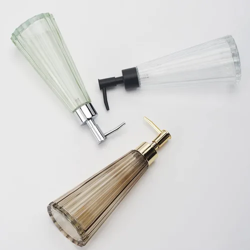 Vista 8 de IVAILEX Dispensador de jabón de manos de 10 oz/10.1 fl oz para baño, dispensador de jabón de cocina, dispensador de jabón de vidrio con bomba dorada