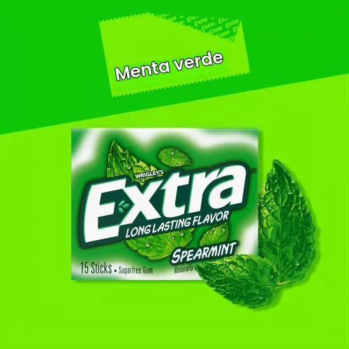 Vista 5 de EXTRA Gum Spearmint - Goma de mascar sin azúcar, paquete individual, 15 barras