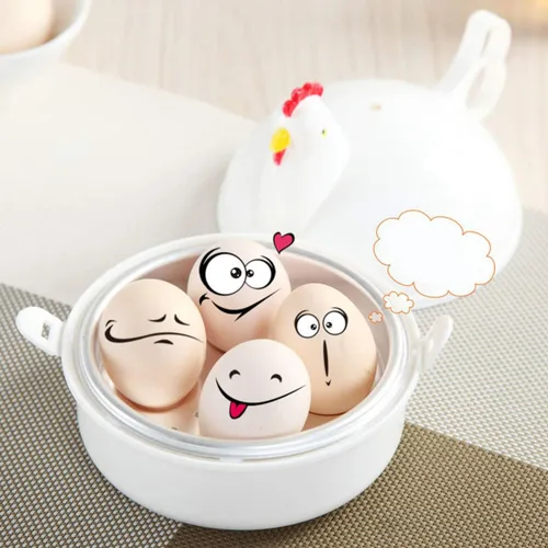Vista 2 de Caldera de huevos para microondas, 4 capacidades escalfadoras de huevos, olla de huevo con forma de pollo, vaporera para desayuno en microondas