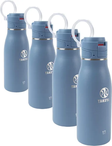 Vista 8 de Takeya Traveler - Taza de café de viaje de acero inoxidable con tapa abatible (17 onzas, rubor), taza aislada a prueba de fugas para café y té