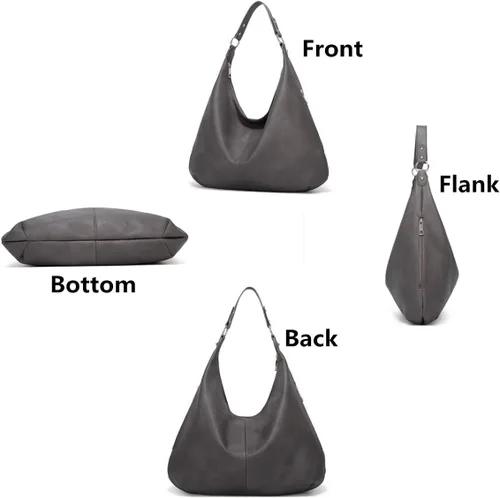Vista 5 de Bolso Hobo para mujer, de piel sintética, suave, holgado, con cremallera