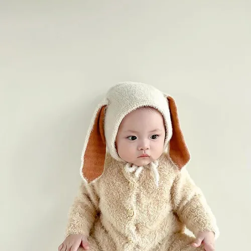 Vista 3 de Newbron - Gorro de conejito para niños y niñas, sombrero de hospital con orejas de conejo para bebés y niños pequeños