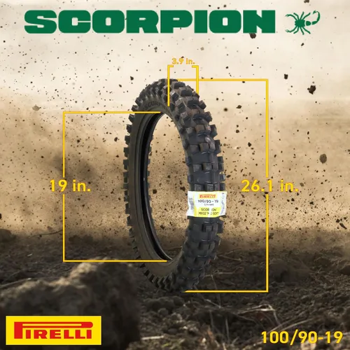 Vista 2 de Pirelli MX32 Mid Soft 100/90-19 57M Neumático delantero - DOT Dual-Sport/Enduro Motocross tire for medium-soft terrain. Bias tube type blackwall.
