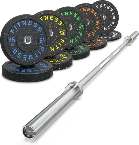 Vista 25 de HANDBODE Olympic High-Bounce Bumper Plates Bench Press Barbell Weights Set 2 - Inch, 10-55 lb Rubber Weight Sets for Home Gym, Strength Training