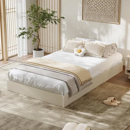 Vista 2 de Garvee Base de cama individual, plataforma de madera con diseño estriado, marco de cama de perfil bajo, base de cama minimalista sin ruido, fácil