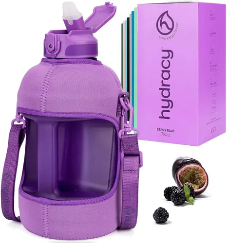 Vista 10 de Hydracy Botella de agua de plástico Tritan de 2.3 L sin BPA con correa de hombro ajustable, tapa a prueba de derrames y práctica boquilla de Lus