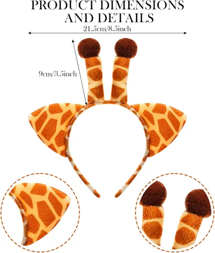 Vista 4 de Cindeer 3 Pcs Zoo Animal Ear Costume Headband Jungle Safari Plush Ear Hair Hoop for Adult Animal Party Cosplay Prop