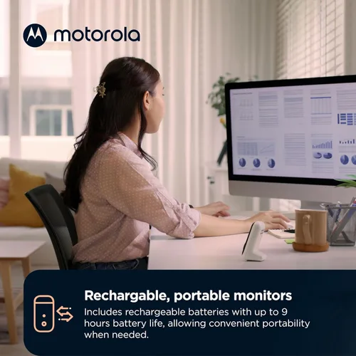 Vista 3 de Motorola Nursery Monitor de audio para bebé, doble habitación HD, rango de 1500 pies, luz nocturna, audio de 2 vías, sin audio WiFi solo con unidad