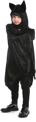 Vista 5 de OLLULL Disfraz de superhéroe para cosplay, capa de murciélago para niños y niñas, disfraz de superhéroe de Halloween, color negro