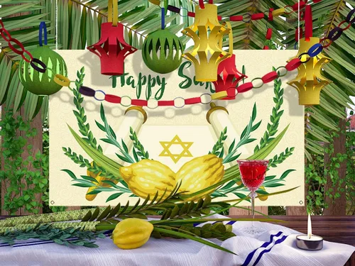 Vista 3 de Pudodo Pancarta de fondo de Sukkot feliz Sukkah Etrog Lulav fiesta judía fotografía religiosa fondo decoración de pared