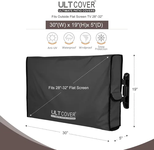 Vista 2 de ULTCOVER Funda impermeable para televisores de exterior de pantalla plana de 28 a 32 pulgadas, cubre también los elementos de montaje y los Negro