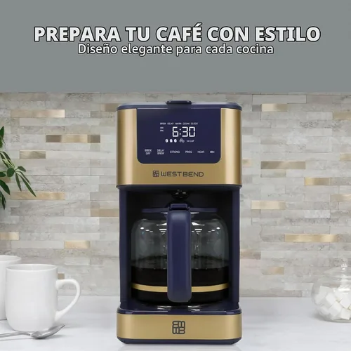 Vista 4 de West Bend Cafetera programable atemporal de 12 tazas con selector de fuerza de preparación para café caliente y helado, incluye opción