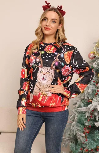 Vista 6 de Uideazone - Sudadera de manga larga para hombre y mujer, diseño de Navidad divertido y feísimo, con estampado gráfico digital en 3D