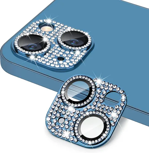 Vista 19 de Protector de lente de cámara para iPhone 13 & iPhone 13 Mini, brillante con diamantes de imitación 3D con purpurina, cubierta de cámara de vidrio