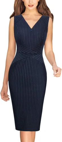 Vista 2 de VFSHOW Elegante vestido ajustado con cuello en V y cremallera frontal para mujer, ajustado, para trabajo, negocios, oficina, vestido tipo tubo