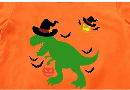 Vista 5 de CM-Kid Camisa de Halloween para niños pequeños, niñas, calabaza, fantasma, dinosaurio, camiseta de manga corta para niños, camisetas de algodón de 2