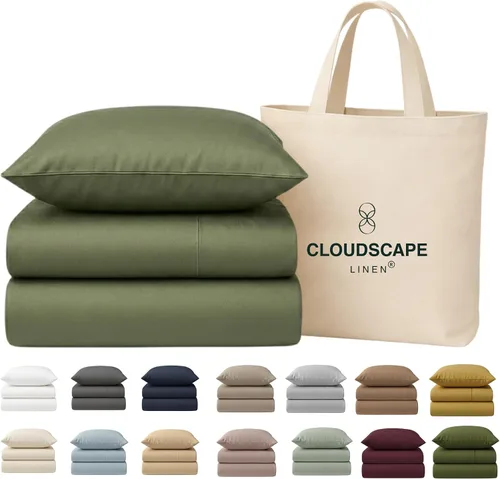Vista 25 de Cloud Scape Linen - Juego de sábanas de 100% algodón egipcio, tamaño individual, juego de ropa de cama de lujo de 3 piezas, 400 hilos, calidad