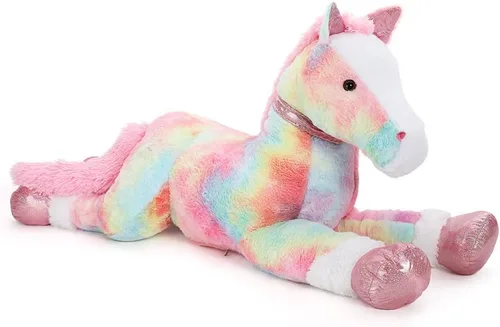 Vista 9 de Tezituor Animales de peluche gigantes de caballo negro de 47 pulgadas, poni de peluche grande realista de 4 pies para niños y niñas, almohada
