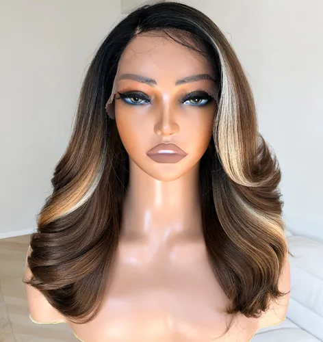 Vista 9 de Peluca de encaje frontal de 14 pulgadas con cuerpo ondulado de encaje HD, pelucas sin pegamento de cabello humano preestilizadas y precortadas Negro
