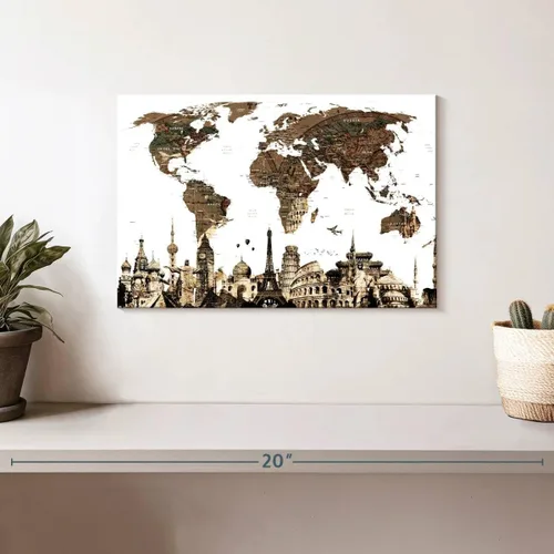 Vista 2 de ElephantStock Lienzo antiguo con mapa del mundo, 1 panel, decoración de mapa, decoración de pared impresa, mapas del mundo de arte digital para Mapa