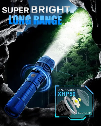Vista 2 de Victoper Linternas LED azules, linterna táctica recargable de alto lumen y superbrillante, 5 modos, enfoque ajustable, impermeable, luces de flash