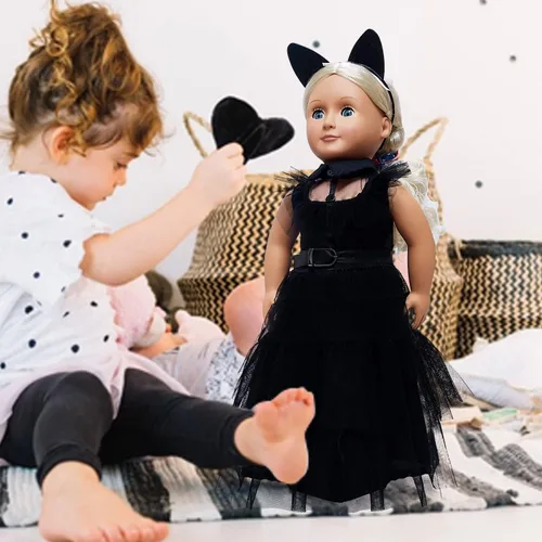 Vista 4 de Ropa de muñeca de 18 pulgadas, vestido de fiesta de disfraces familiares negros que se adapta a todas las muñecas de 18 pulgadas de todas las marcas