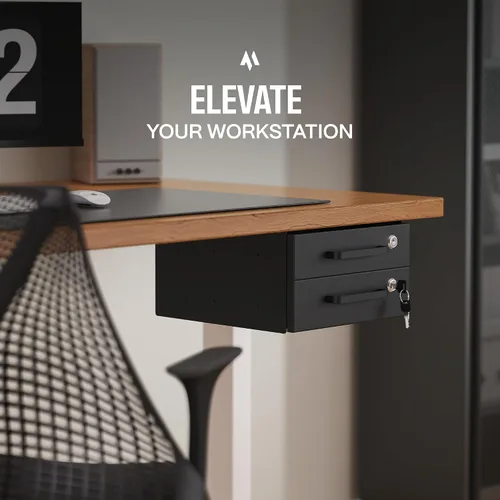 Vista 4 de Cajón deslizante para debajo del escritorio, cajones de almacenamiento de metal con cerradura con organización de cables para oficina y hogar