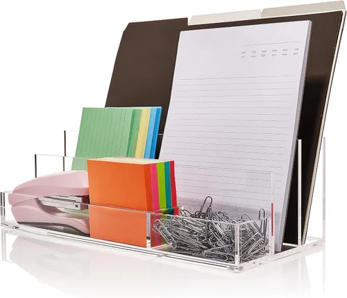 Vista 9 de Organizador de escritorio acrílico para suministros de oficina y accesorios de escritorio, 12.5 x 5.5 x 4 pulgadas y 0.197 in de acrílico