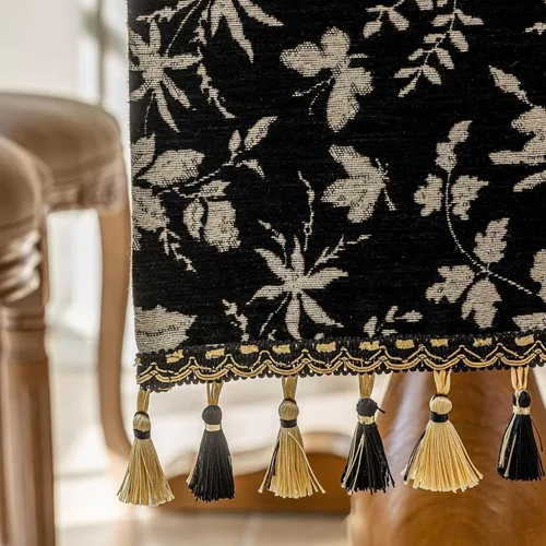 Vista 8 de Camino de mesa botánico floral para sala de estar, camino de mesa de comedor de flores jacquard con borlas, moderno, decorativo, elegante, natural