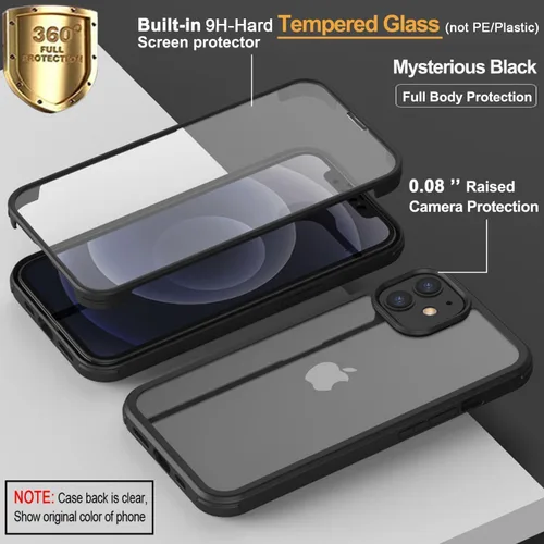 Vista 2 de Funda para iPhone 11 con protector de pantalla [vidrio templado 9H integrado], protección de cuerpo completo 360 de doble capa protectora