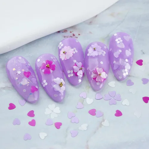 Vista 3 de Calcomanías de uñas con purpurina en forma de corazón 3D, diseño brillante para decoración de uñas acrílicas, dijes, decoración de uñas, accesorios