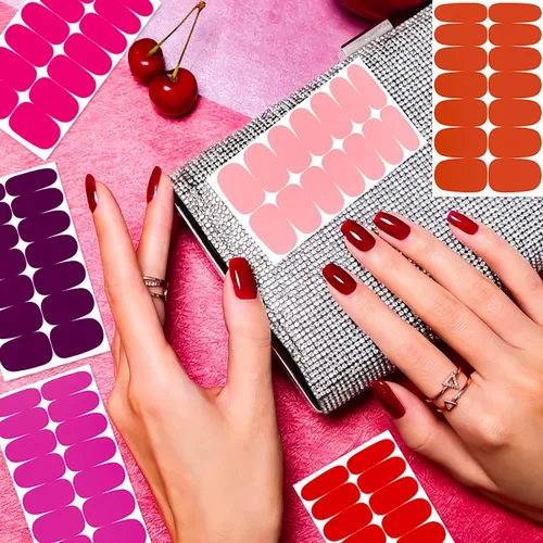 Vista 4 de 224 piezas de 16 hojas de color sólido y mate, autoadhesivas, tiras de esmalte de uñas para mujeres, calcomanías de arte de uñas, accesorios de uñas