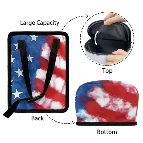 Vista 7 de Talayituse Cubo de basura para automóvil con estampado de bandera estadounidense, cubo de basura portátil ajustable con tapa, bolsa colgante