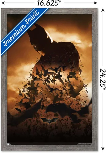 Vista 3 de DC Comics Batman Begins - Póster de pared de una hoja de Batman, 22.4 pulgadas de largo x 14.7 pulgadas de ancho, versión enmarcada de madera