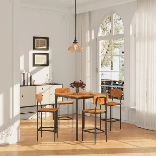 Vista 6 de Juego de mesa de comedor para 4, mesa de cocina de 5 piezas con sillas, juego de comedor industrial resistente que ahorra espacio para pub, cenas
