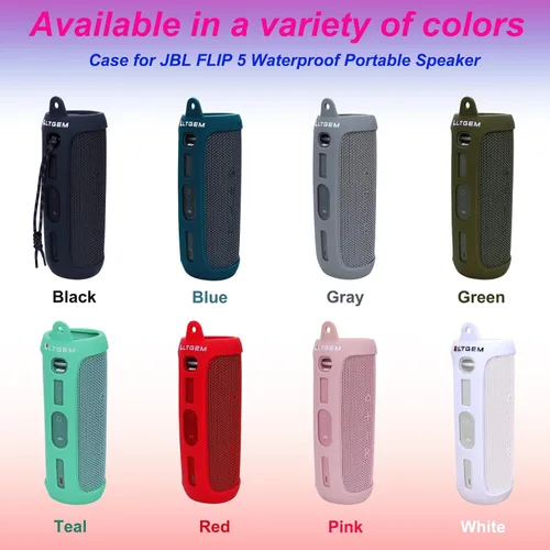 Vista 3 de LTGEM - Funda de silicona compatible con JBL FLIP 5 Altavoz Bluetooth portátil impermeable, carcasa rígida, bolsa de almacenamiento de transporte