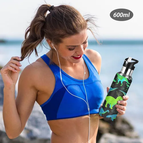 Vista 6 de Botella de agua de acero inoxidable de 32 onzas, botellas de agua a prueba de fugas para gimnasio, viajes al aire libre, escuela, dinosaurios