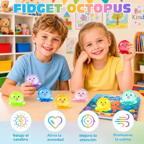 Vista 4 de VISCOO Paquete de 16 bolas antiestrés de pulpo para niños, juguetes blandos Multicolor