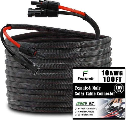 Vista 10 de Cable de extensión solar de doble cable de 6 pies – Conector de panel solar de 10 AWG (6 mm²), con conectores solares IP67 macho/hembra