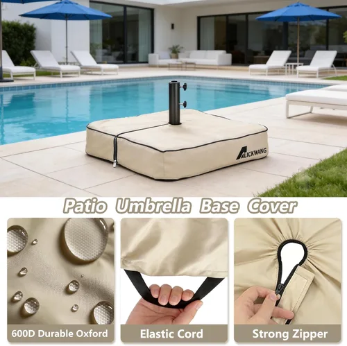 Vista 3 de Cubierta para base de sombrilla de patio, resistente al agua 600D, resistente al agua, anti-UV, para exteriores, fundas cuadradas para base