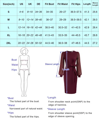Vista 7 de JASAMBAC Vestido ajustado tipo lápiz para mujer, con manga de farol, con cinturón, con lunares suizos